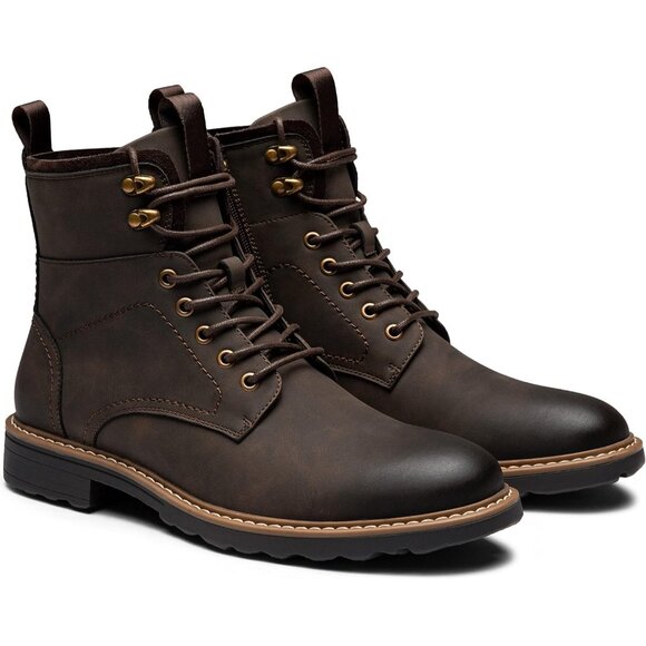 ⚡Men\'s Brown Motorcycle Lace Up Casual Leather Boots Zipper Fashion Chukka Boot main image 4